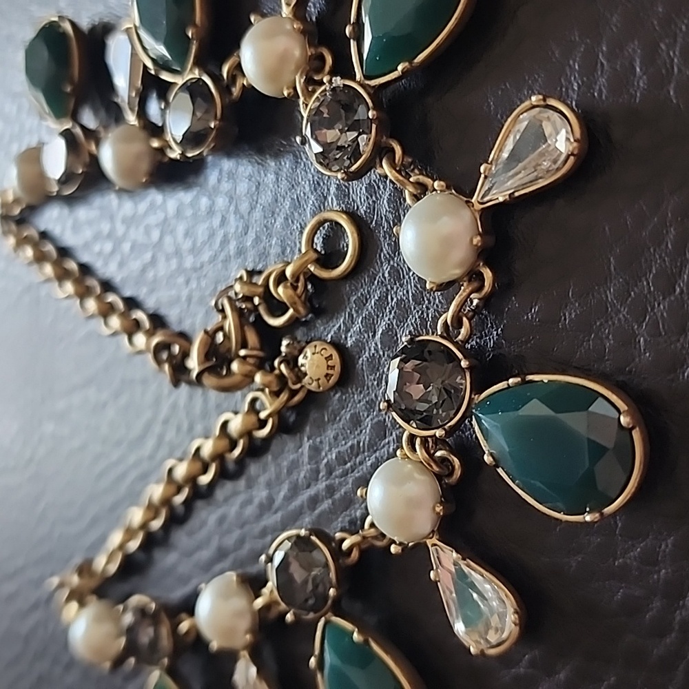 Elegant J.Crew Brass and Green Statement Necklace